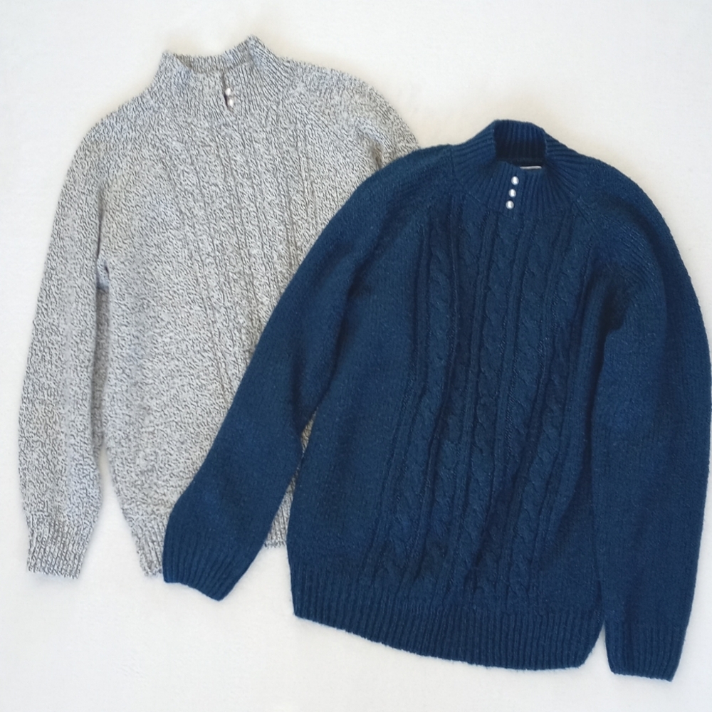 Set Of 2 Karen Scott Long Sleeve Knit Sweaters 1x Teal Blue M & 1x Grey Sweater - Picture 9 of 13